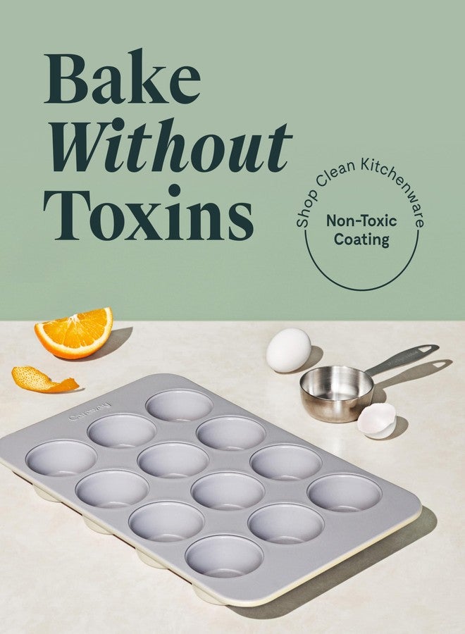 Caraway Non-Stick Ceramic 12-Cup Muffin Pan - Naturally Slick Ceramic Coating - Non-Toxic, PTFE & PFOA Free - Perfect for Cupcakes, Muffins, and More - Gray - Image 2